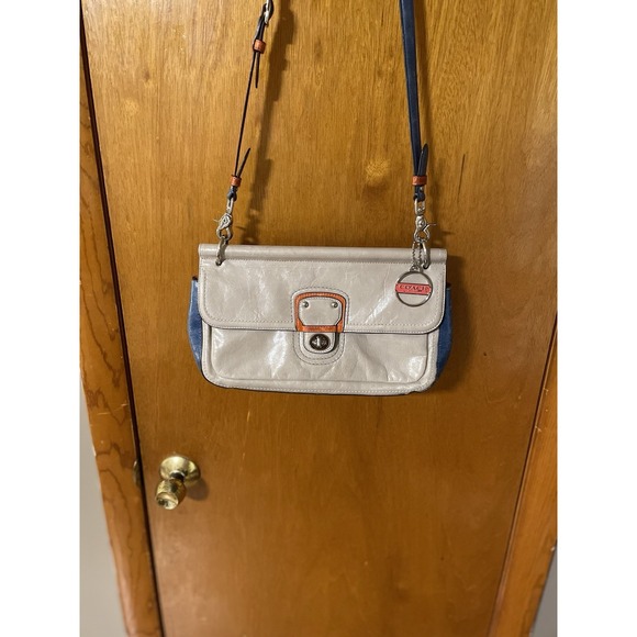 Coach Vintage City Willis In Colorblock Taupe/Blue/Orange Crossbody Turnlock - Picture 2 of 12